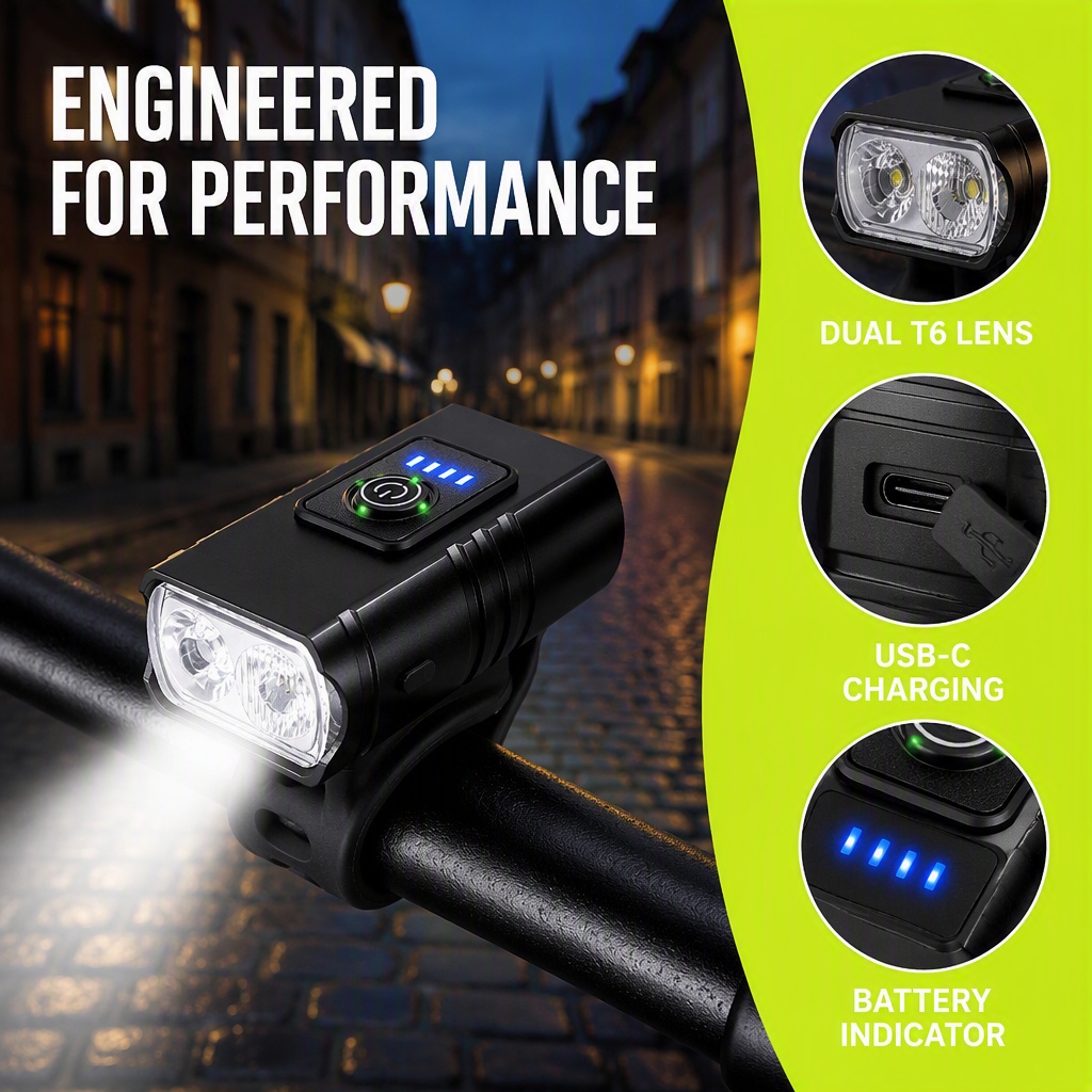 Rechargeable Bicycle Headlight 1000 Lumen - Lampu Sepeda LED Isi Ulang USB,